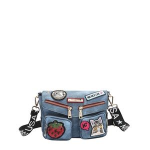 Nicole Lee Denim Crossbody Bag with Fun Patches